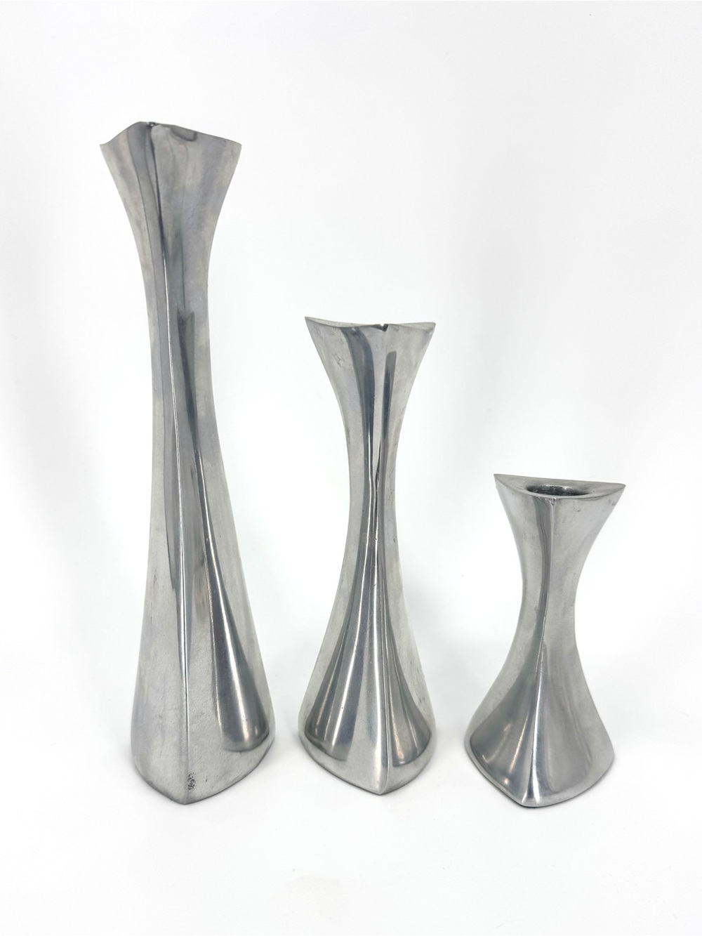 Vintage Nambe Tri-Corner Sculptural Candleholder set of 3